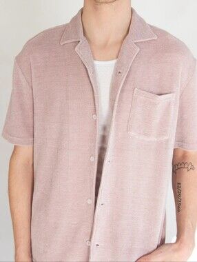 Massive Luxury Chenille Shirt Sleeve Button Up Shirt Mauve Mens Small